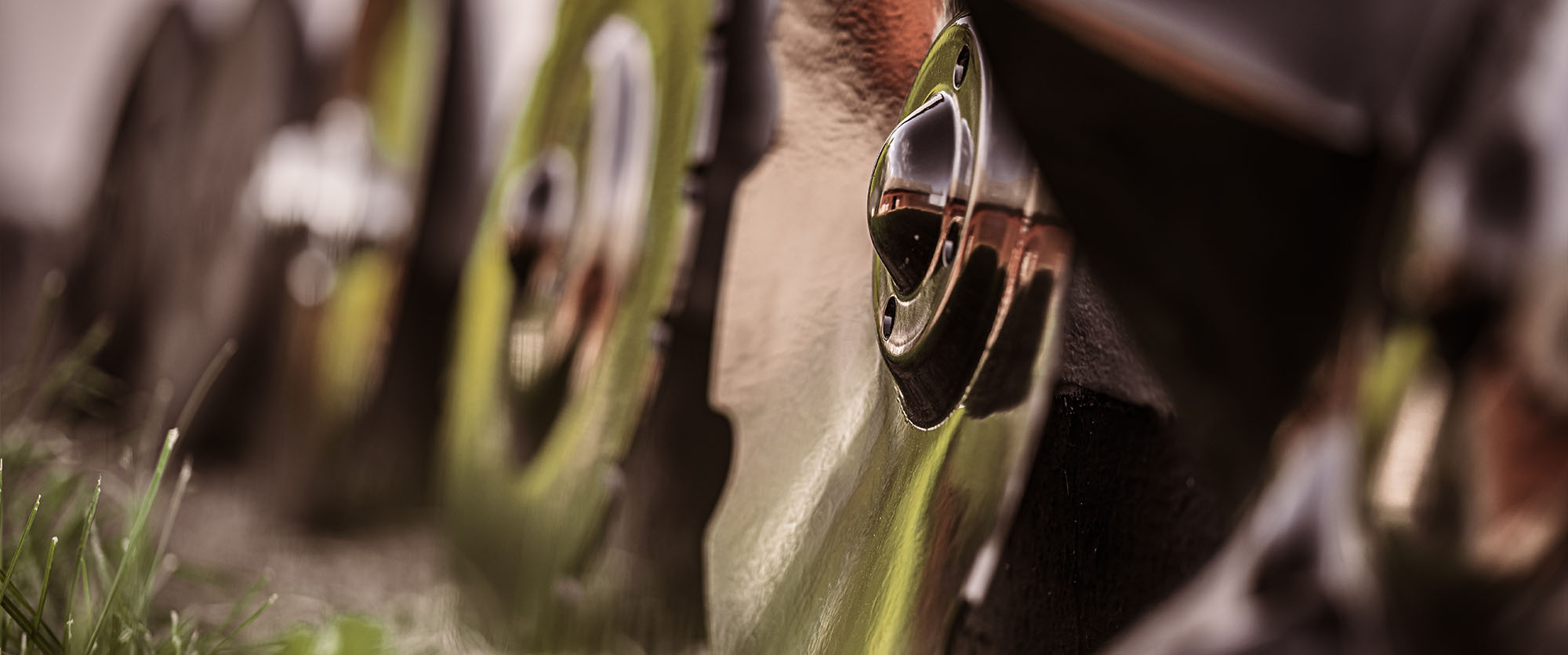  Closeup of Väderstad cultivator discs leaning on a wall