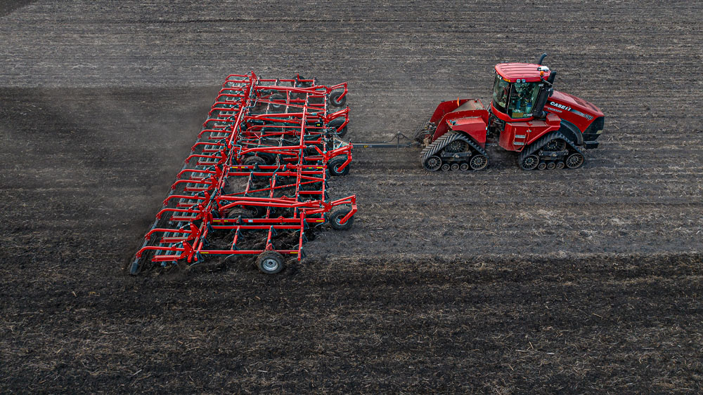 Aerial photo of Wil-Rich field cultivator working on a field
